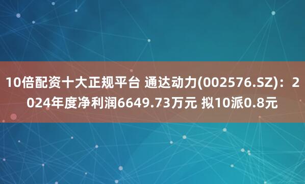 10倍配资十大正规平台 通达动力(002576.SZ)：2024年度净利润6649.73万元 拟10派0.8元