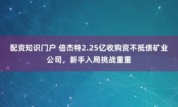 配资知识门户 倍杰特2.25亿收购资不抵债矿业公司，新手入局挑战重重